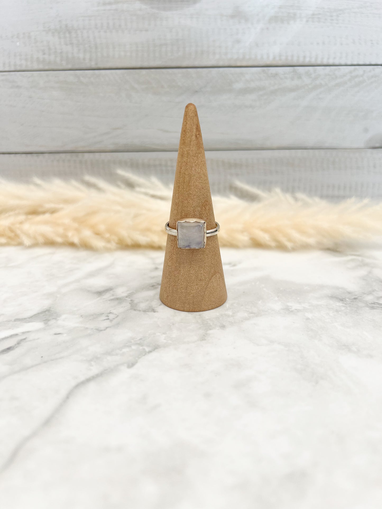 Moonstone Square with Half Round Band Ring- #108 Size: 10