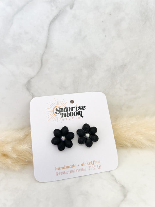 31A- Puffy Flower Studs- Black