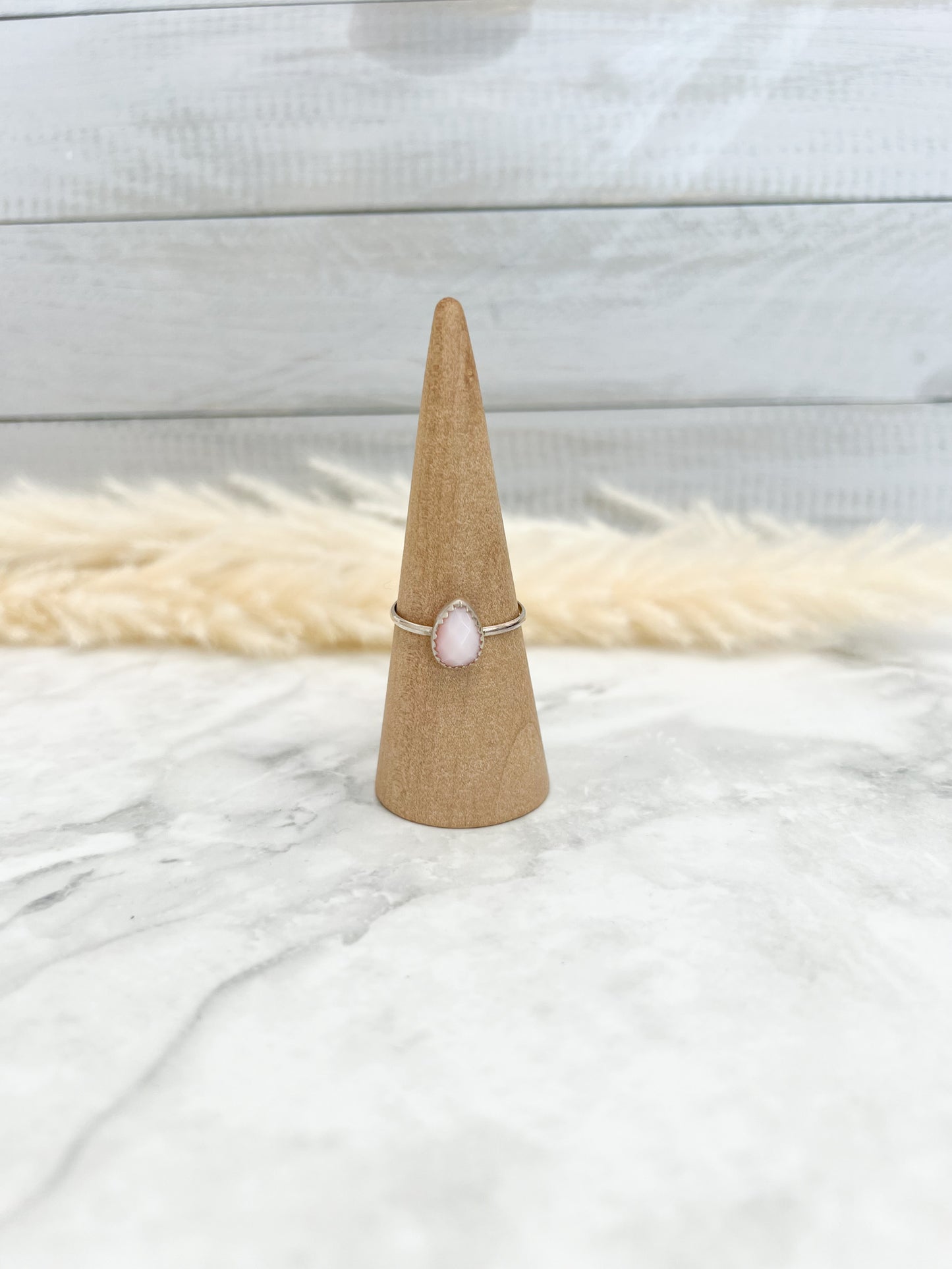 Pink Opal Small Teardrop Simple Band Ring- #33 Size: 10