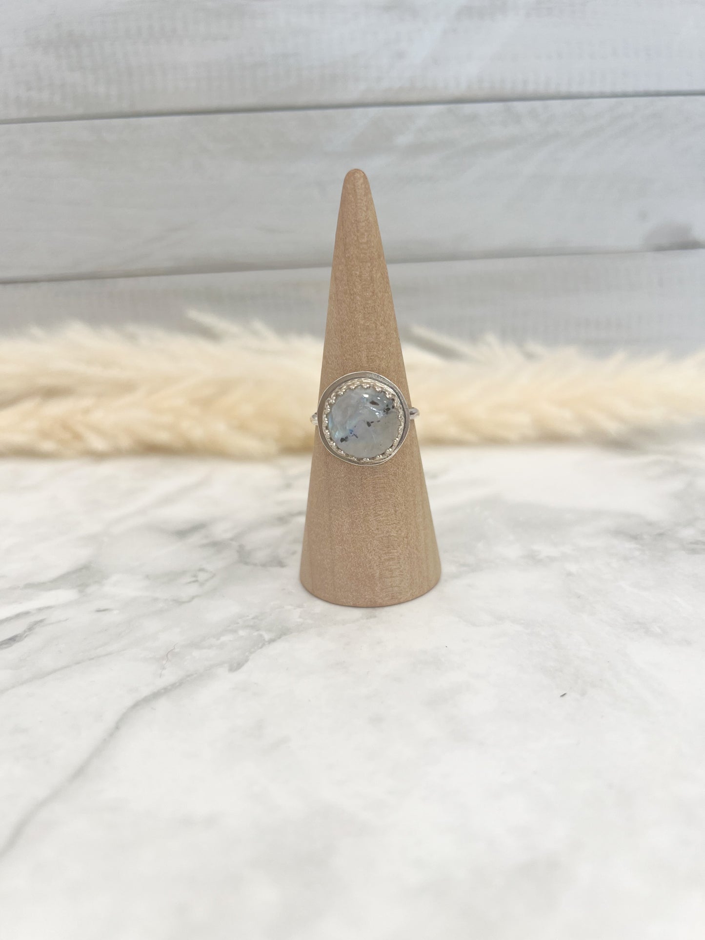 Moonstone Round Princess Bezel Ring- # 62 Size: 9