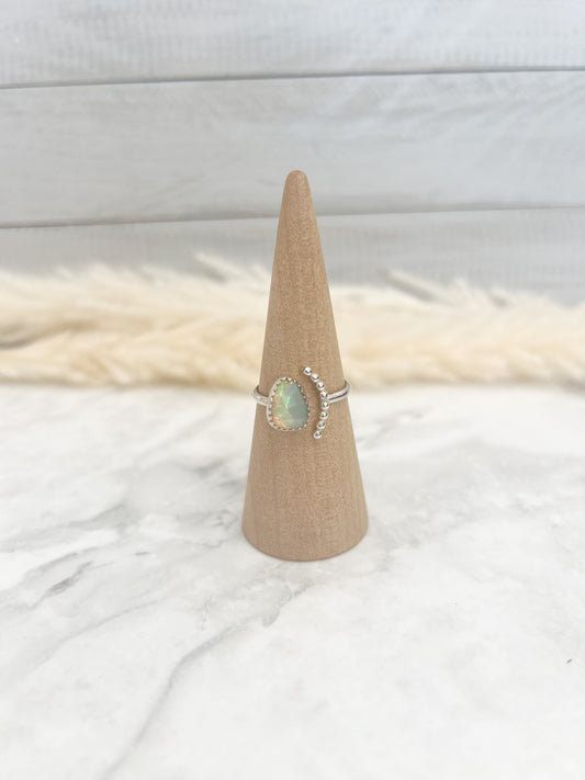 Opal Teardrop Adjustable Ball Moon Ring- #68 Size: 9.5