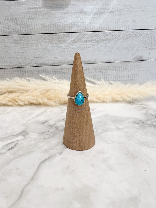 Turquoise Teardrop with Square Band Ring- #76 Size: 5