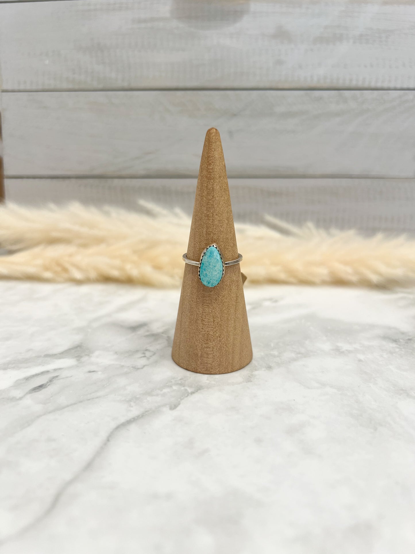 Turquoise Teardrop with Square Band Ring- #95 Size: 8