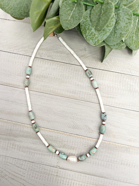 Agua Tera Agate Pearl Shell Necklace