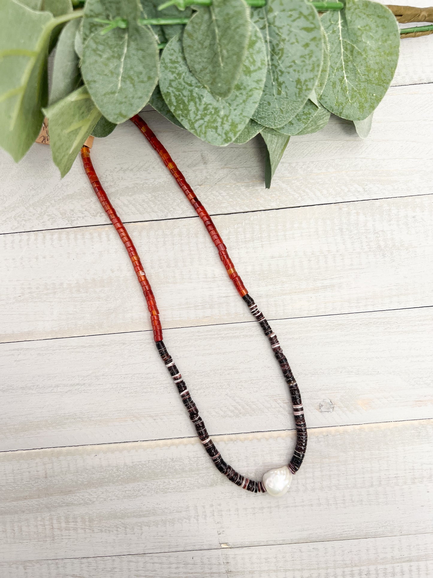 Fire Agate Shell Pearl Necklace