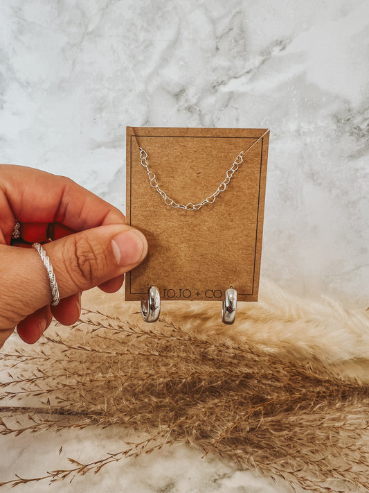 Gift Box-Silver Hearts Bracelet 7" & Silver 16 MM Earrings