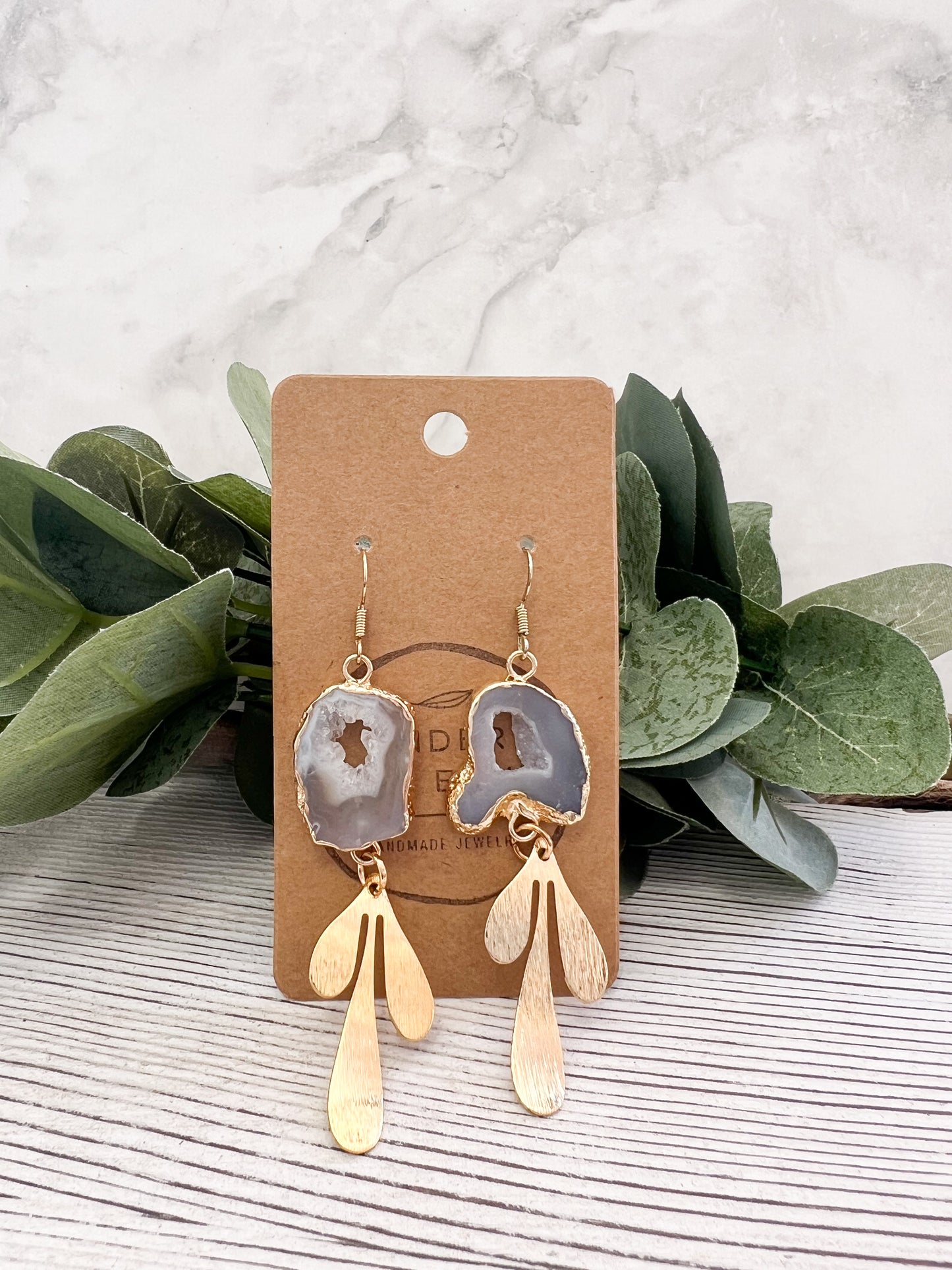 Gold Leaf Geode Earrings