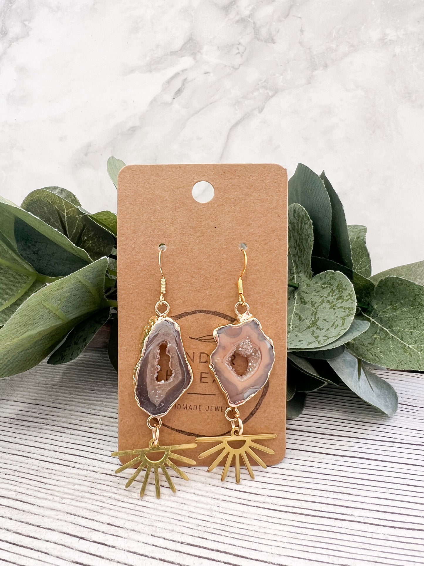 Gold Sun Geode Earrings