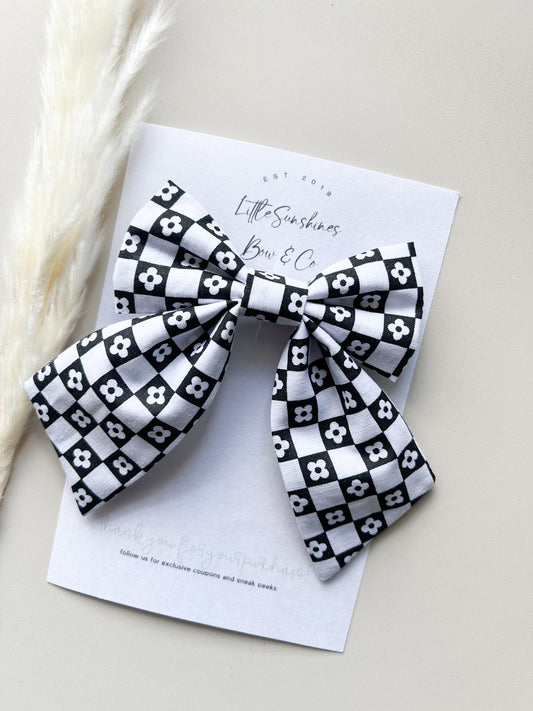 Black Flower Checkered Sailor Bow