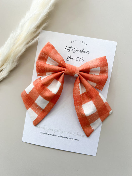 Coral Gingham Sailor Bow