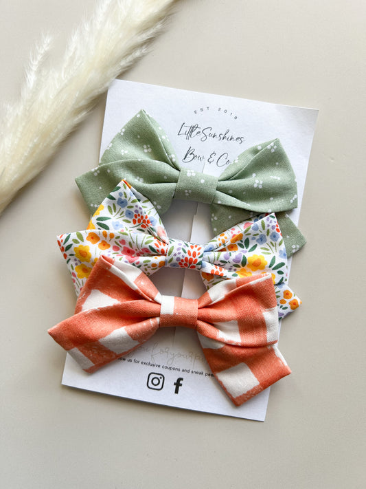 Colorful Flowers Set of 3 Pinwheel Bow