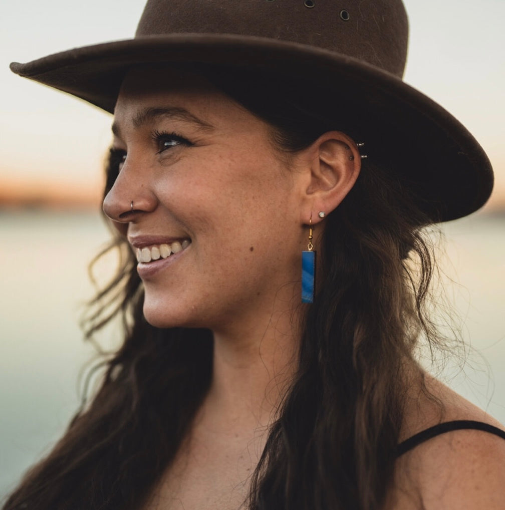 Blue Agate Bar Earrings