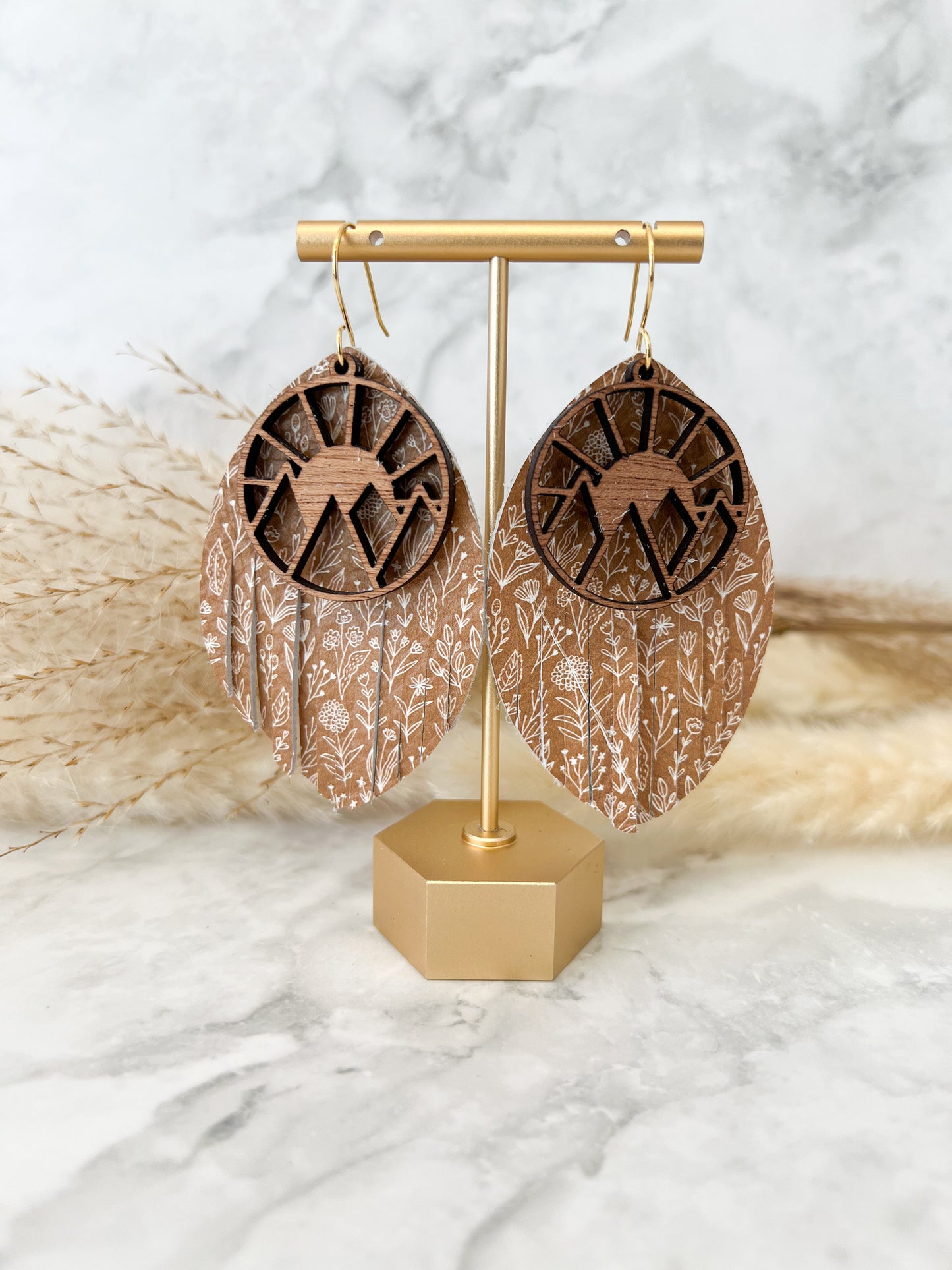 Large Leather Feather Earrings