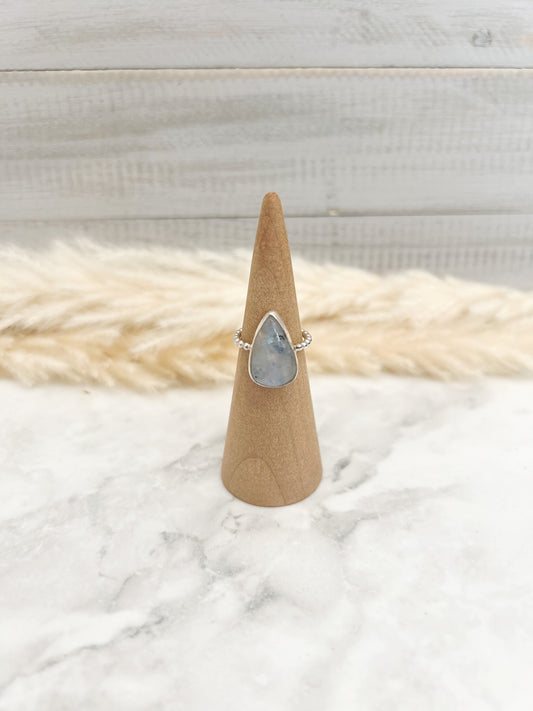 Moonstone Teardrop with Ball Bans Ring- #78 Size: 6