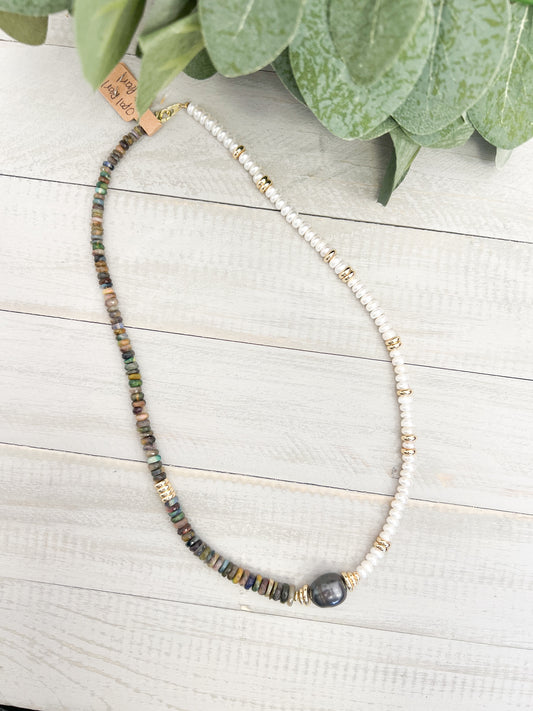 Opal Pearl & Black Pearl Necklace