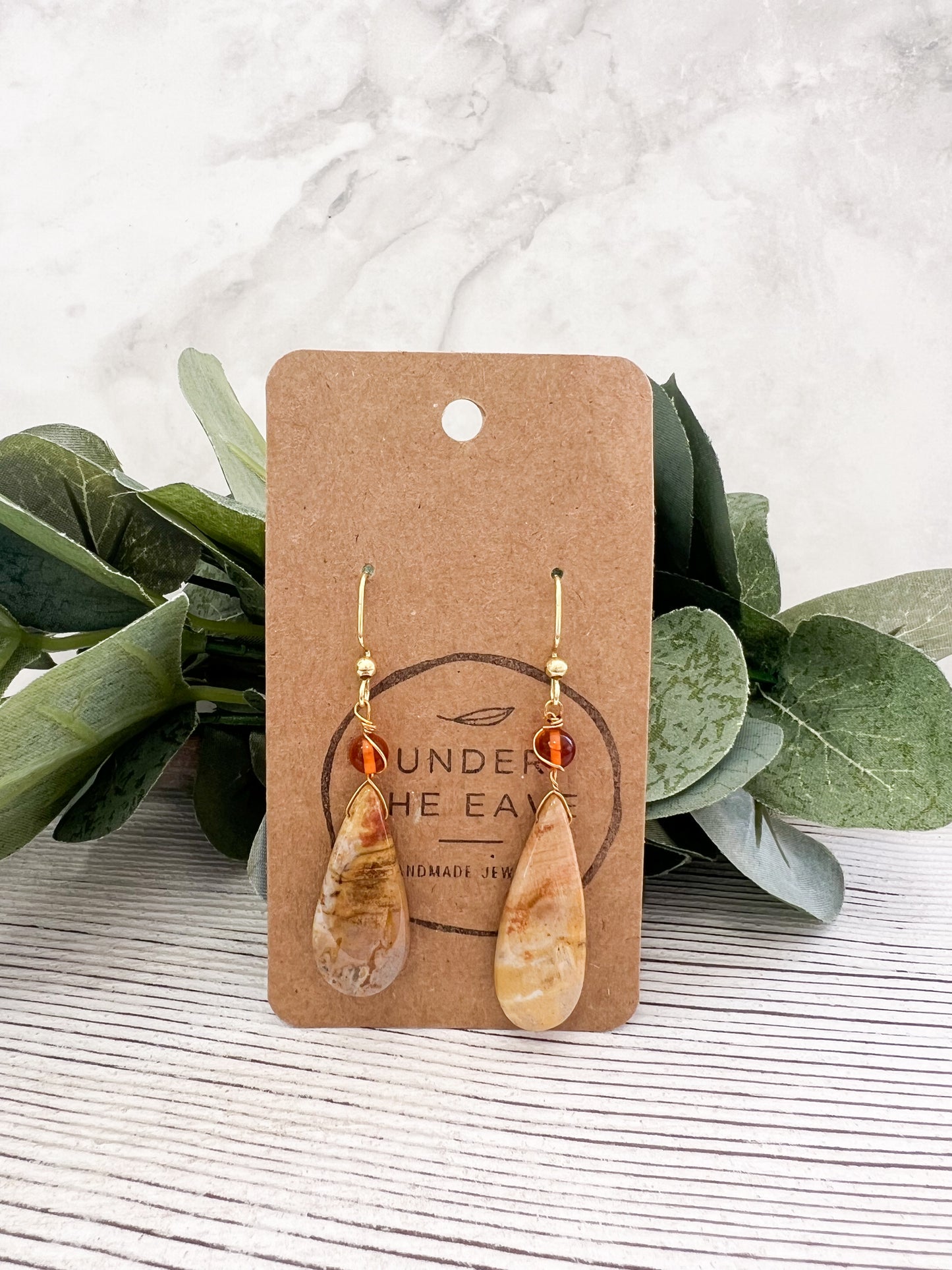 Petrified Wood & Amber Earrings