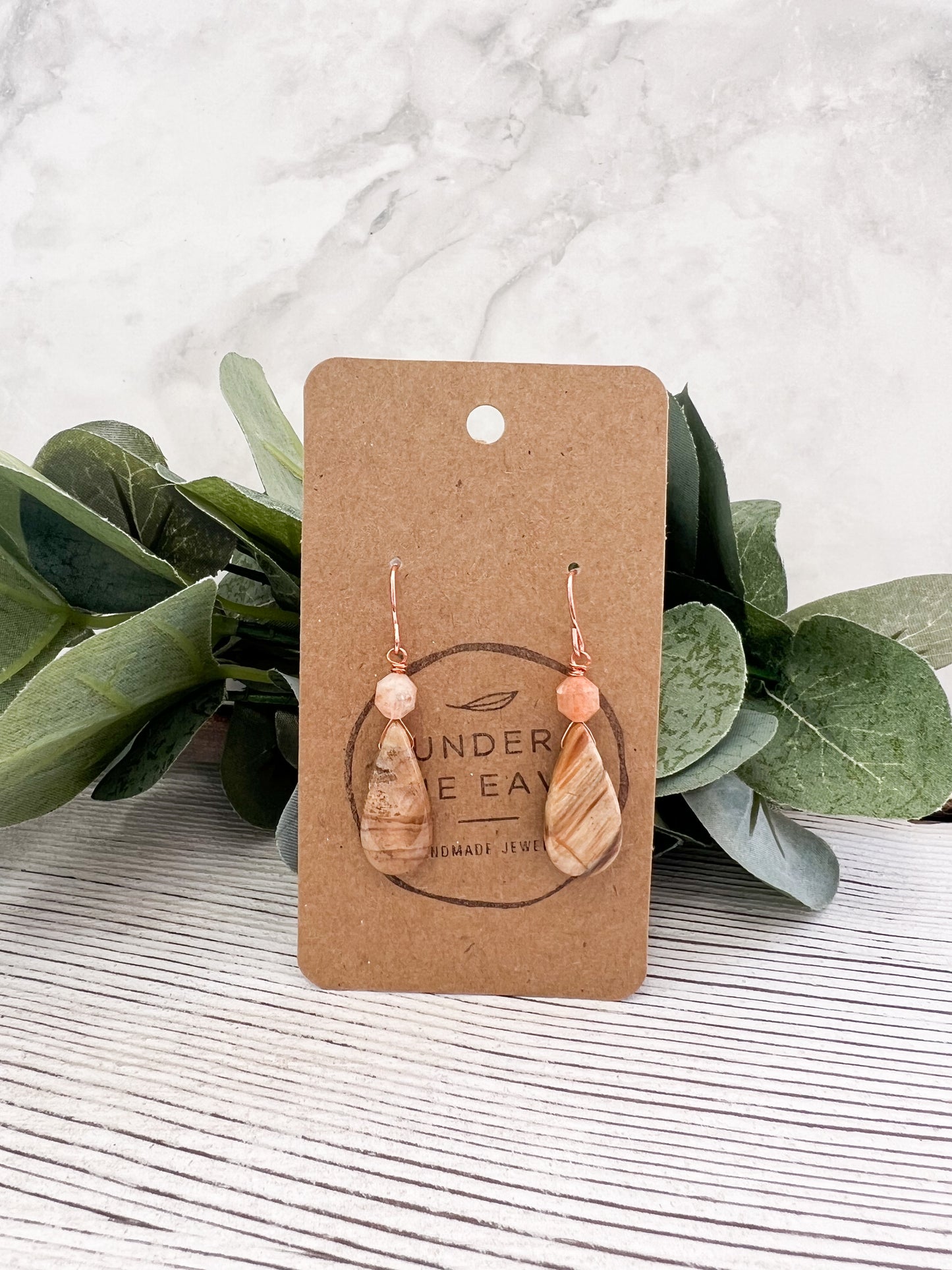 Petrified Wood & Sunstone Earrings