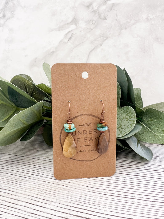 Petrified Wood & Turquoise Earrings