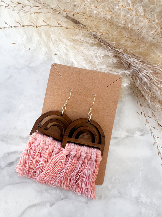 Pink Wood Rainbow Earrings