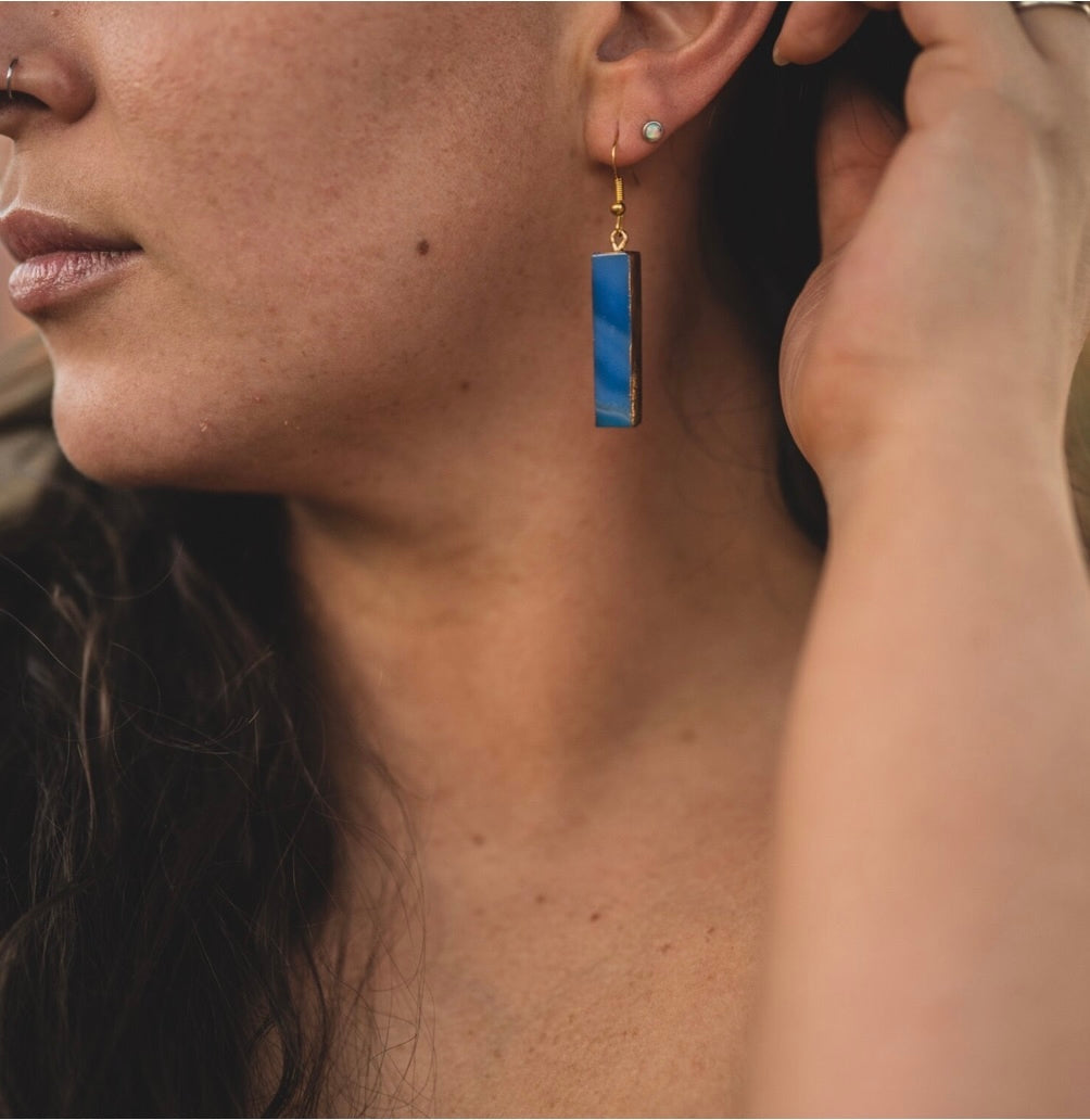 Blue Agate Bar Earrings