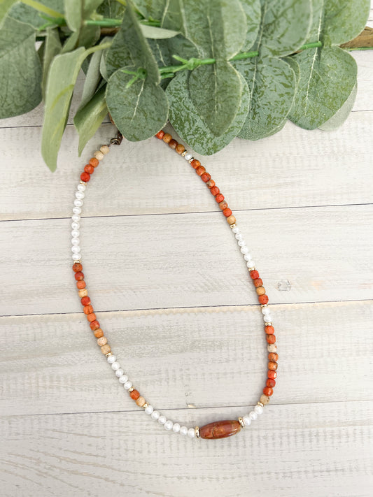 Red Creek Jasper Fossil Pearl Necklace