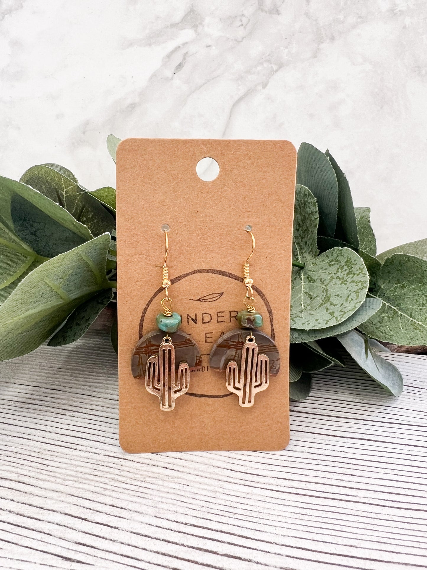 Red Creek Jasper Turquoise Cactus Earrings