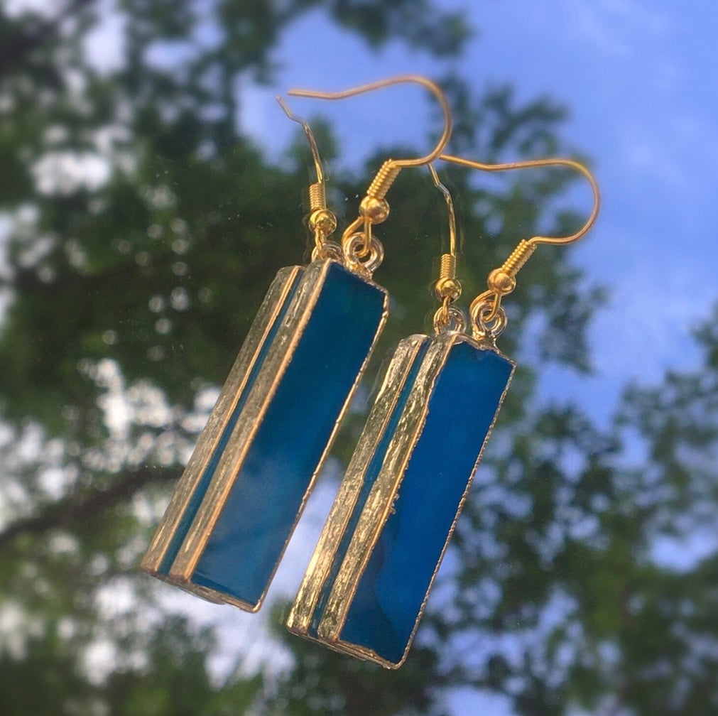 Blue Agate Bar Earrings