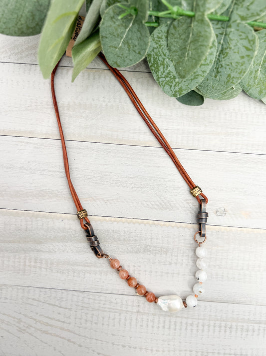 Sunstone Moonstone & Pearl Necklace