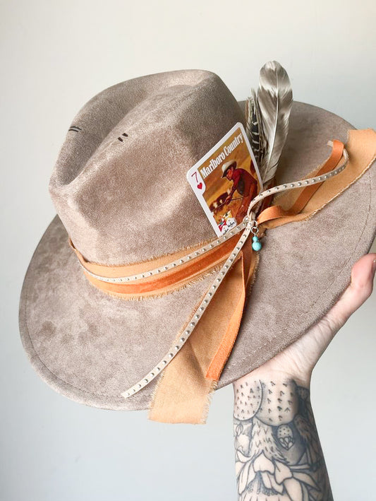 Taupe Flowers Rust Band Hat