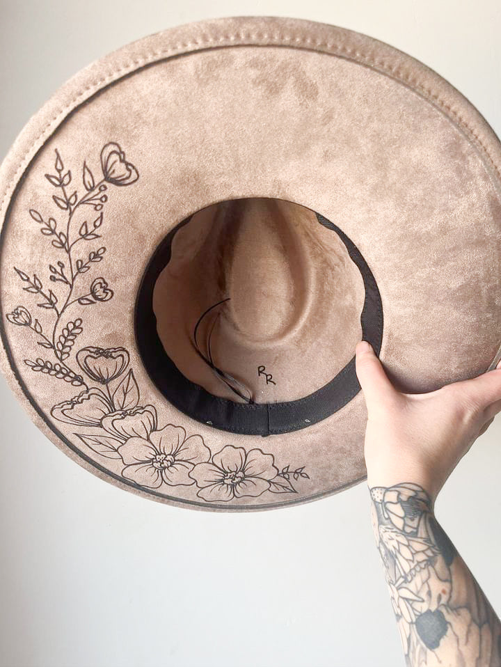 Taupe Flowers Rust Band Hat