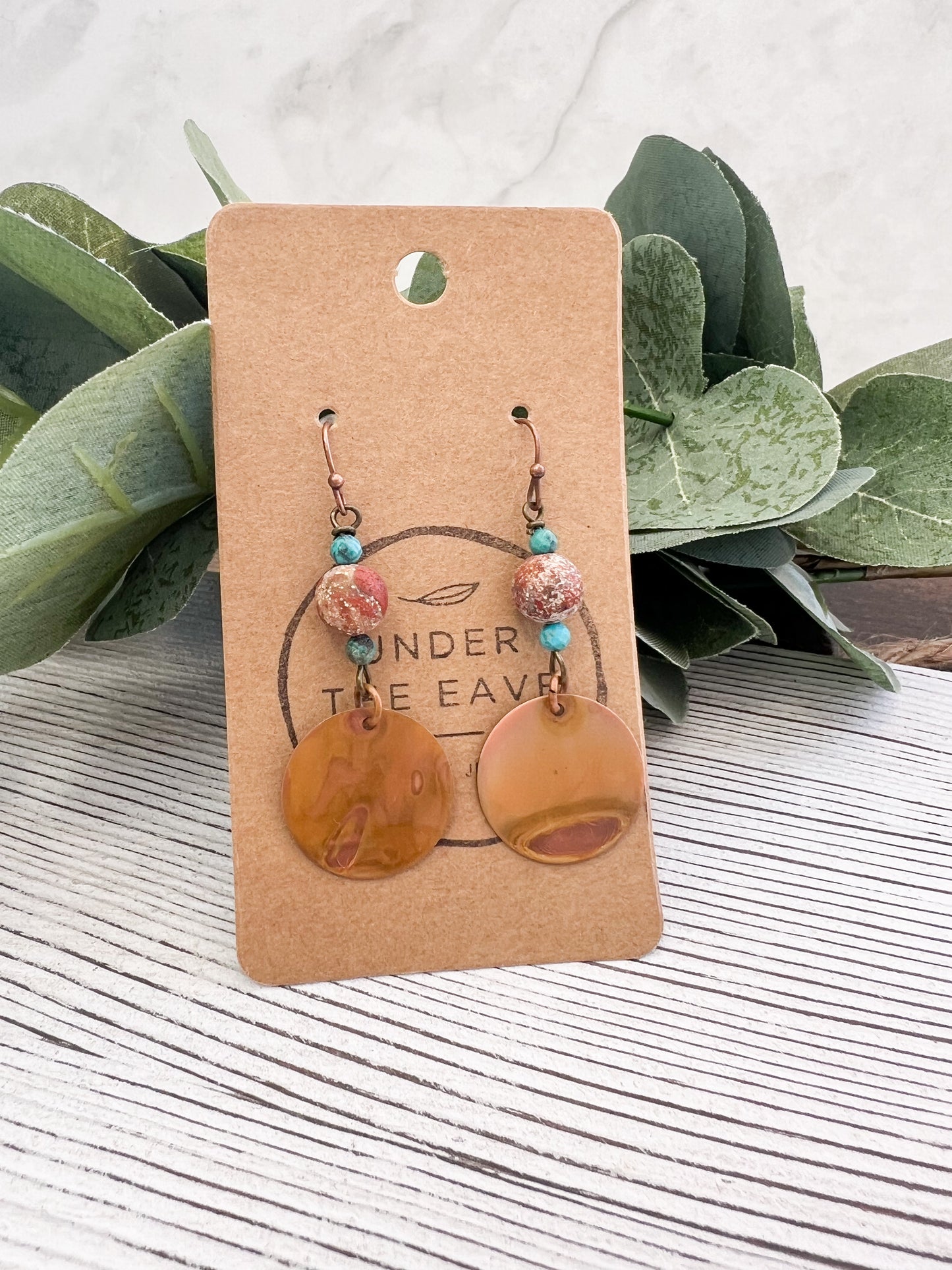 Turquoise, Copper & Red Creek Jasper Earrings